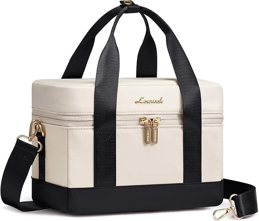 LOVEVOOK Insulated Lunch Bag for Women - Cute Lunch Box Cooler for Work, Picnic, and Beach, Beige-black