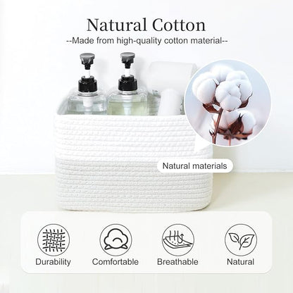 Hopegiver 3 Pack Woven Storage Baskets for Shelves, 11x8x7 Inch Cotton Rope Decorative Organizer Bins for Blanket Clothes Book Baby Pet, Gift Toy Basket for Office, Living Room, Bathroom & Nursery