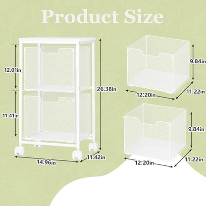 Rolling File Cart with 2 Storage Drawers,Under Desk Storage Cart,Hanging File Folder Organizer with Wheels, Filing Cabinet Mobile Printer Stand Utility Craft Cart for Home Office,White