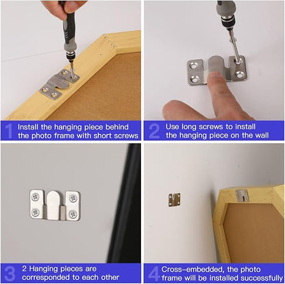 4 Pairs Interlocking Flush Mount Bracket Picture Hanging Hooks Stainless Steel Heavy Duty Photo Frame Hook Large Picture Hanger Hanging Buckle Furniture Connector Headboard Wall Mounting Hardware