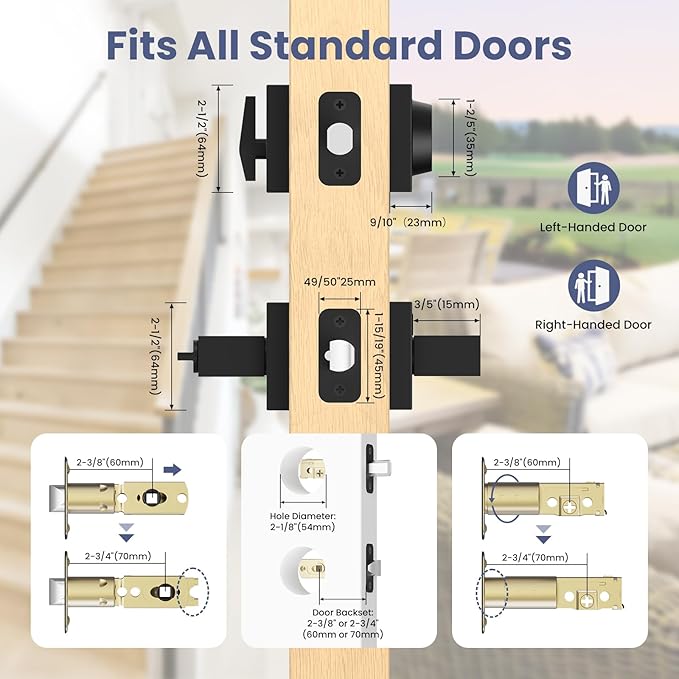 Estmoon Front Door Lock Set Exterior Door Handle, Keyed Alike Matte Black Door Locks for Front Door Heavy Duty Black Door Handle and Single Cylinder Deadbolt Lock, Garage Door Lock for Entrance,2 Pack