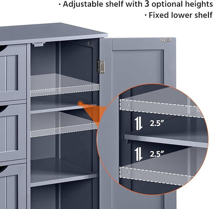 Yaheetech Large Bathroom Floor Cabinet with 4 Dawers and Single Door Cabinet, Freestanding Storage Cabinet for Living Room Kitchen Hallway, Gray