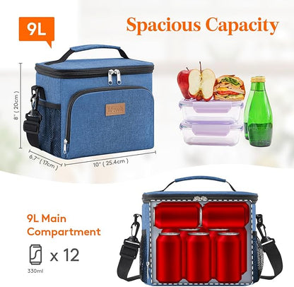 Lifewit Reusable Insulated Lunch Bag, Portable Cooler Freezable Soft Lunchbox Leakproof with Adjustable Shoulder Strap for Men Women Adult for Work Picnic or Travel, 9L 12 Can, Dark Blue