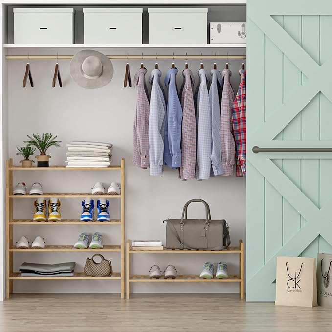 Z&L HOUSE 5-Tier Shoe Rack for Closet, Stackable Shoes Rack Organizer Free Standing Shoe Shelf for Entryway and Closet Hallway, Multifunctional Bamboo Rack in Different Combinations (5-Tier)