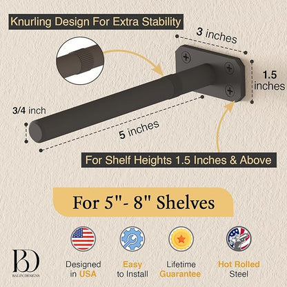 Invisible Floating Shelf Bracket 5 Inch Rod 3/4 inch Diameter Heavy Duty with Jig – Hidden Metal Mantel Mount for Wall Shelves – Floating Shelf Hardware for Bathroom, Kitchen & Living Room (4 Pack)