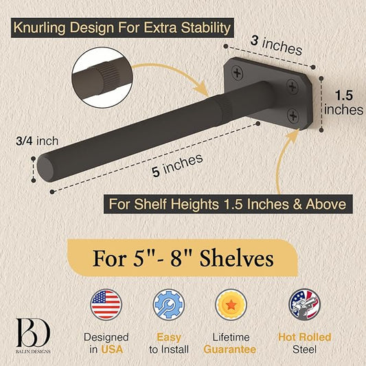 Invisible Floating Shelf Bracket 5 Inch Rod 3/4 inch Diameter Heavy Duty with Jig – Hidden Metal Mantel Mount for Wall Shelves – Floating Shelf Hardware for Bathroom, Kitchen & Living Room (4 Pack)