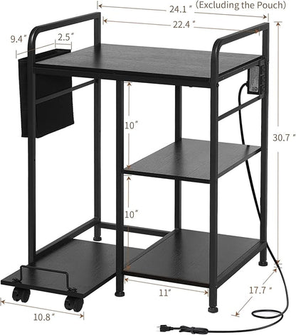 Home Printer Stand with Charging Station, 24x18 Inches Stands for Large Printer, Printer Shredder Stand with Storage for Home Office, Table for Fax Machine/PC Tower (Black)
