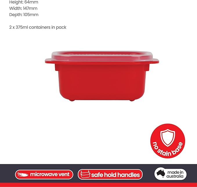 Décor Microwave Food Containers Set | 5 Pack - 2 x 375ml, 3 x 900ml | Steam Release Vent | Dishwasher & Freezer Safe | Red