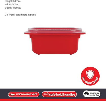 Décor Microwave Food Containers Set | 5 Pack - 2 x 375ml, 3 x 900ml | Steam Release Vent | Dishwasher & Freezer Safe | Red