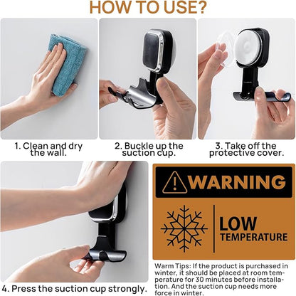 LEVERLOC Vacuum Suction Cup Razor Holder for Shower 2 Pack, Heavy Duty Shower Hooks for Towel, Loofah, Razor, Cell Phone, Damage-Free Hanging Plated Suction Cup Hooks, Easy to Install and Reuse, Black
