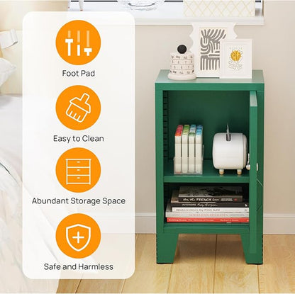ALBAD Metal Nightstand with Lockable Cabinet, Compact Mini Locker Bedside Table for Kids & Adults, Modern Steel Side Table for Bedroom, Dorm, or Living Room (Green)