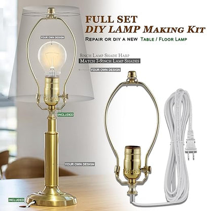 Lamp Making Kit,Make a Lamp or Repair Kit,3-Way Lamp Socket with Matching Cord Lamp Harp Set,Lamp Wiring Kit for Table Floor Lamp,Essential Hardware for DIY Lamp Design or Repair (Gold, 1)