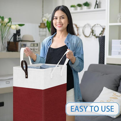 HomeHacks 75L Rolling Laundry Basket with Wheels, Collapsible & Waterproof Laundry Hamper, Mobile Clothes Hamper, Storage Laundry Bins with Handles for Laundry Room, Bedroom, Bathroom & Dorm, Red
