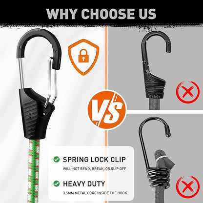 HORUSDY 10-Piece Heavy Duty Bungee Cords with Metal Hooks, 40” Elastic Bungee Straps for Outdoor, Camping, Garage Storage, and Kayaking