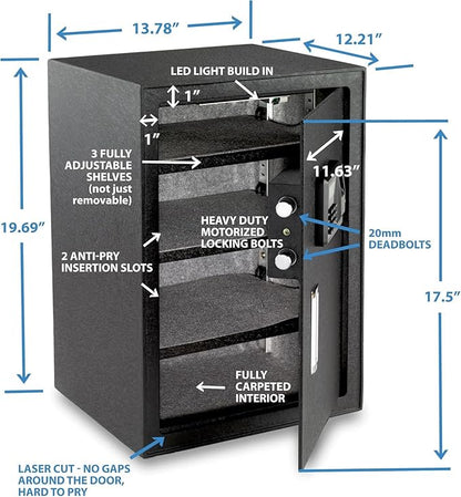 Viking Security Safe Large Biometric Safe – Quick-Access Fingerprint, PIN & Key Entry, Heavy-Duty Steel with Anti-Pry Door, Adjustable Shelves, Interior LED Light VS-50BLX