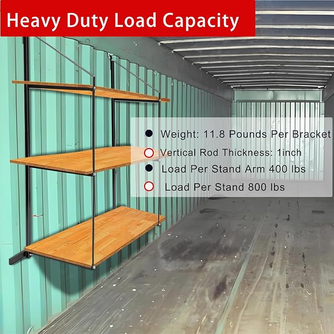 3 Pack Heavy-Duty Shipping Container Shelves with 57"(H) X 18"(W), DIY Adjustable 3-Tier Shipping Container Shelving Brackets, Shipping Container Accessories Universal