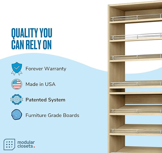Modular Closets Vista Collection Slanted Shoe Shelf Tower Closet Organizer Unit (Oak, 31.5" Wide)