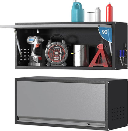 Metal Garage Wall Cabinet,Float Tool Cabinets with Up-Flip Door,Wall Mounted Metal Steel Cabinet for Garage/Home Office/RV/Ware House（13.8" H