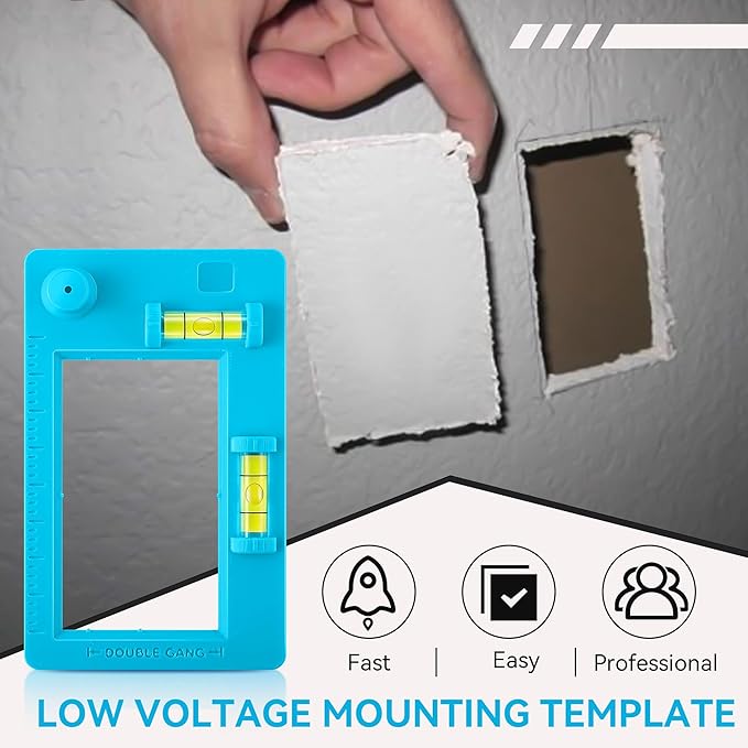 Low Voltage Mounting Bracket Template, Horizontal or Vertical Mounting Template for Single Gang and Double Gang Low Voltage Brackets, Easily Mark Out Cutouts (Blue)