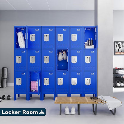 Metal Storage Locker with Lock & Card Slot Locker - Secure Lockable Door - Steel Locker for School, Office, Gym, Home - 66.15" H x 11.8" W x 11.8" D（3 Door, Blue）