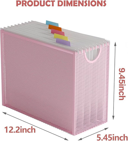 Sinboun Hanging File Organizer Letter-Size File Holder Filing Box Includes 5 Hanging Folders - Metal Mesh Magazine Letter Storage Cabinets File Cart for Office Home School, No Assembly Required Pink