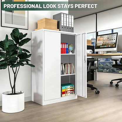 42" Folding Metal Storage Cabinet with Lock,2 Doors and 2 Adjustable Shelves,Quick Assembly Foldable Steel Cabinet for Office Home Garage,White