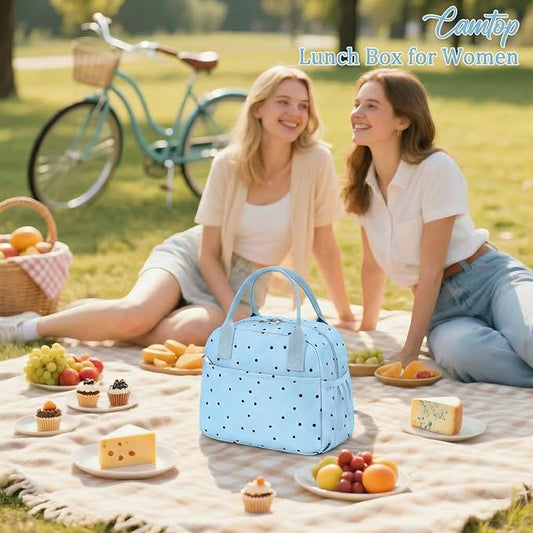 CAMTOP Lunch Box for Women Men Insulated Lunch Bag Lunch Tote Bag Leakproof Thermal Cooler Large Capacity for Travel Work School Picnic (Blue Black Dots)