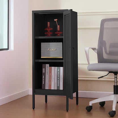 Slim Metal Storage Cabinet with Mesh Doors - 42'' Tall Narrow Organizer Tower, Compact Freestanding Cabinet, Versatile Utility Storage for Home, Office, Bedroom, or Kitchen, Durable and Modern Design