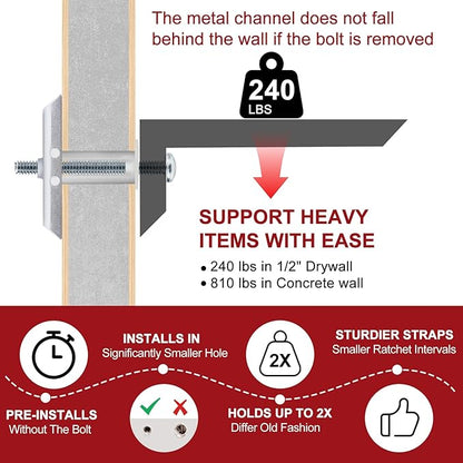 Heavy Duty Drywall Anchor Bolts with 3/16”-24 Bolts for TV Mounting Kits Stainless Steel Hollow Wall Anchors Holds Up to 240 lbs on 1/2-In Drywall 22 Pack Drywall Anchors for Heavy Duty Wall Anchoring
