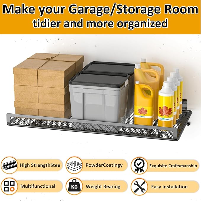 BABKAS 2 Pack Garage Wall Shelving,16.5" x 12.2" Garage Shelving Wall Mounted for Garage, Office,Laundry Room,Basement,Closet and Kitchen, Holds Up to 160 Lbs