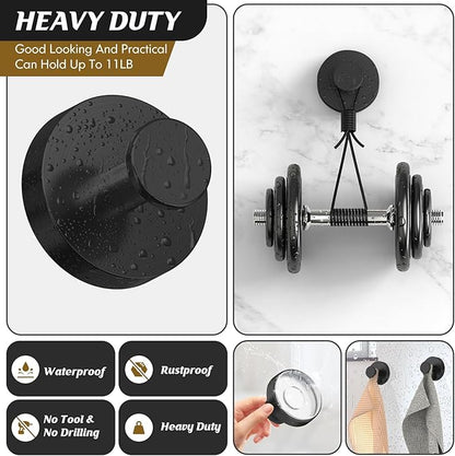 Suction Cup Hooks for Shower,Removable Shower Towel Suction Hooks for Bathroom Wall,Kitchen,Glass,Mirror,Tile to Hang Robes,Loofah-Black(2-Pack)