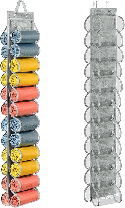 Lirex Scarf Storage Organizer with 24 Pockets, Yoga Legging Storage Organizer for Family Closet Bedroom, Light Grey