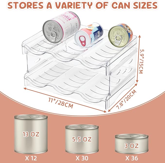 FHTONGE Heavy-Duty Cat Can Organizer for Multiple Sizes, Transparent Wet Cat Food Storage Rack for Pantry Kitchen Cabinet Rridge, 2-Tier Pet Canned Goods Dispenser Shelf Dog Tins Holder Container