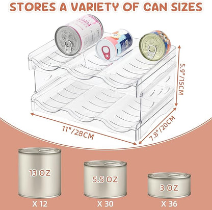 FHTONGE Heavy-Duty Cat Can Organizer for Multiple Sizes, Transparent Wet Cat Food Storage Rack for Pantry Kitchen Cabinet Rridge, 2-Tier Pet Canned Goods Dispenser Shelf Dog Tins Holder Container