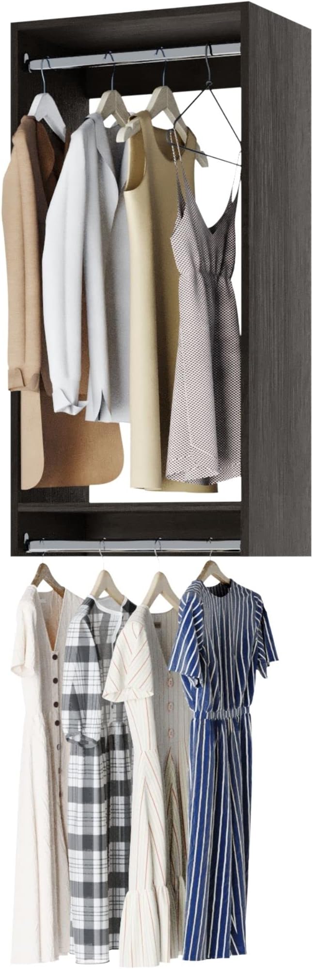 Double Hanging Closet Unit - Modular Corner Closet System - Grey, 22.5 inches Wide - Includes Shelves