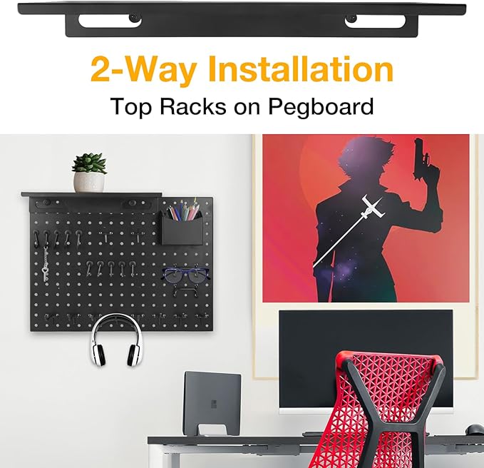Metal Pegboard Shelf Set - 2Pack 11.7" Peg Board Shelving Racks Black Accessories Display Trays Tool Tiered Shelves for Office Craft Garage Kitchen Bathroom Pegboard Organization System (Medium)