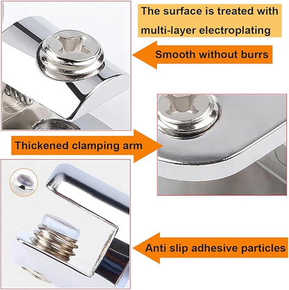 Qrity 16 PCS Glass Clip Holder, Glass Shelf Bracket, Glass Clamp, Wall Mount Clamps for 3-8mm Glass Shelves, Adjustable Clamp Brackets