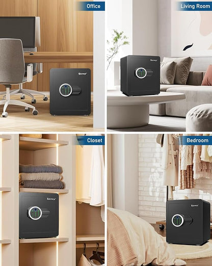 Kavey 2.0 Cub Biometric Fingerprint Safe Box, Home Safe with Dual Alarm System, Money Safe With Mute Function and LED Light, Safes with Removable Shelf, Safes for Money Valuables