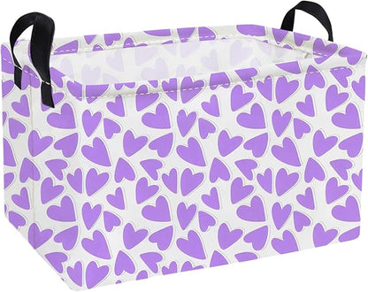 Essme Rectangular Valentine's Day Basket,Heart Storage Bins Organizer with Handles for Girls Room Decor, Gift Basket,Shelf Basket.(Purple heart)
