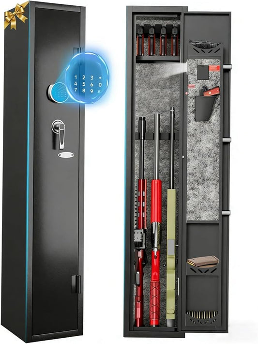 KAER 2-3 Gun Safe for Rifles and Pistols Guns Cabinet for Shotguns Quick Access Long Rifle Safes with Removable Rack LED Light Adjustable Shelves for Home Living Room Bedroom Closet Cloakroom (Black)