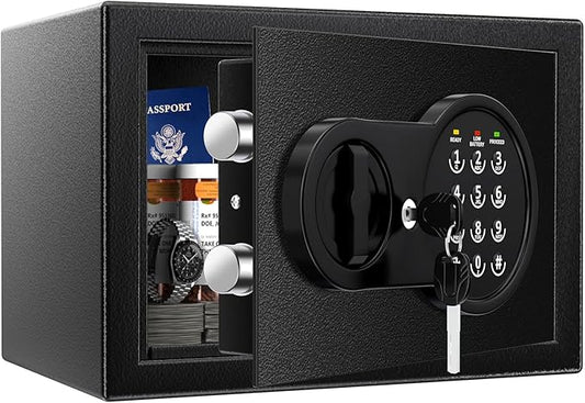 Safe Box with Fireproof Waterproof Bag, Home Safe with Keys & Pass Code & Wall Mount Kits, Money Safe with Smart Alert System for Money, Jewelry, and Documents, 0.5 Cu ft