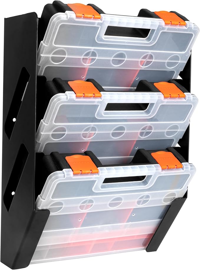 Iron Forge Tools Small Parts Tool Organizer, Service Truck, Cargo Van Shelving- Metal Wall Mount Rack & 3 Hardware Storage Bin Nuts and Bolts Boxes