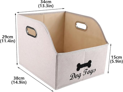 Geyecete Big Dog Toys Storage Bins Canvas Foldable Fabric Trapezoid with metal handles pet Baskets,Can be Personalized,Storage Bin Large toy box Organizer-KhakiStripe
