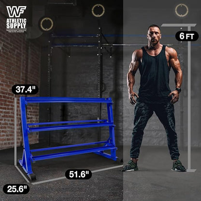 WF Athletic Supply Heavy-Duty Dumbbell Rack Stand, Weight Rack for Home Gym, Weight Holder, Available Sizes for Storage 5-50LB or 5-75LB Dumbbell Pairs, Black/Red/Green/Blue, RACK ONLY