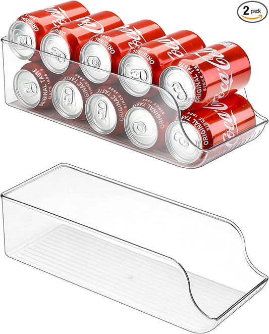 Puricon 2 Pack Standard Can Drink Dispenser Organizer for Refrigerator Plastic Soda Pop Holder Container Storage Bin for Fridge Freezer Pantry Kitchen