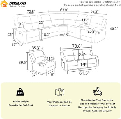 5PCS Brown Reclining Sectional Sofa Set with Recliner Sofa and Chair, Living Room Furniture Sets, Corduroy Reclining Couch with 5 Recliner Seats, Drop-Down Table, Cup Holders for Living Room