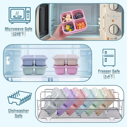 4 Pack Snack Containers, Divided Bento Snack Box, 4 Compartments Reusable Meal Prep Lunch Containers for Kids Adults, Food Storage Containers for School Work Travel