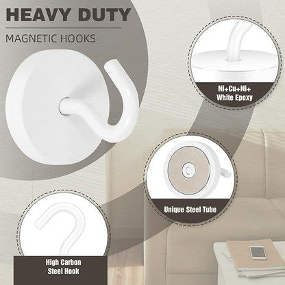 Neosmuk Magnetic Hooks, Cruise Ship Essentials, 100lb+ Heavy Duty Magnetic Hooks for Cruise Cabins, Refrigerator, Grill, Hanging, and Travel | Extra Strong Must-Haves Magnet Hook,White, 5 Pack