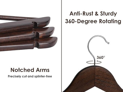 StorageWorks Wooden Hangers 20 Pack, Wood Coat Hangers for Closet, Heavy Duty Clothes Hangers for Suits, Shirts, Pants, Jackets, Walnut Color