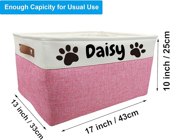 Personalized Dog Toy Basket Large Custom Dog Toy Box Foldable Dog Gift with Pet's Name for Clothing,Stuff